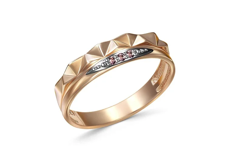 Кольцо из красного золота с 3 фианитами