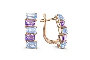 Серьги из красного золота с 4 аметистами и 6 топазами sky