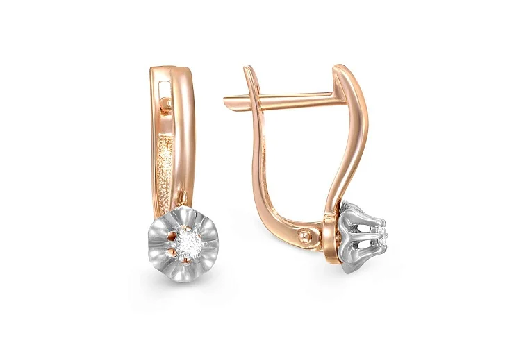 Серьги Цветы из красного золота с 2 фианитами