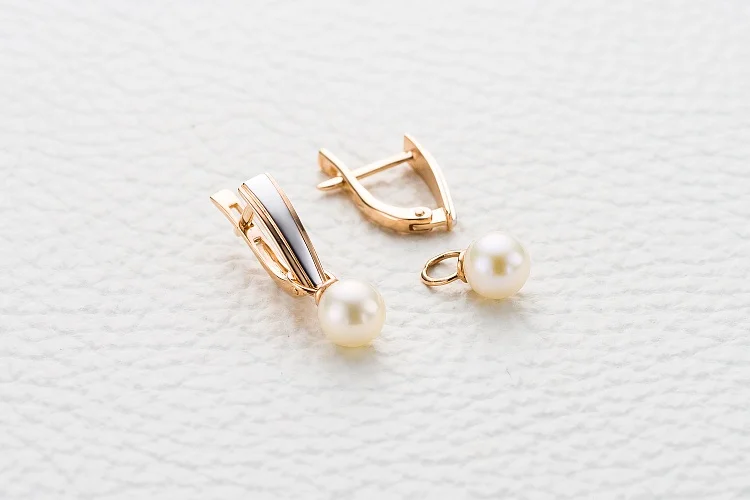 Серьги-трансформеры из красного золота с 2 жемчужинами