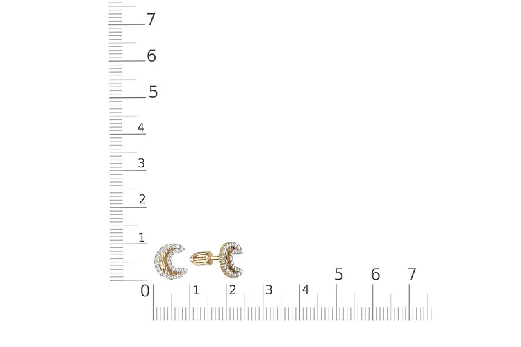 Серьги-пусеты Месяцы из жёлтого золота с 52 фианитами