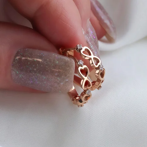 Серьги Сердца из красного золота с 6 фианитами