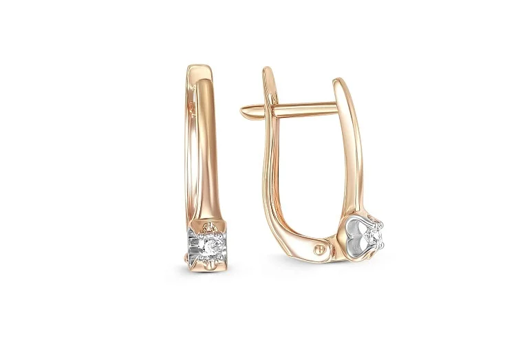 Серьги из красного золота с 2 фианитами