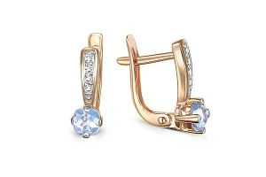 Серьги из красного золота с 2 топазами sky и 8 фианитами