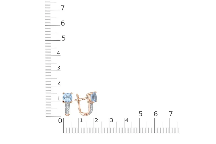 Серьги из красного золота с 2 топазами sky и 32 фианитами
