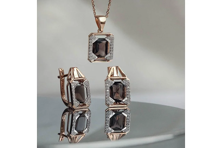 Подвеска из красного золота с раухтопазом и 20 фианитами