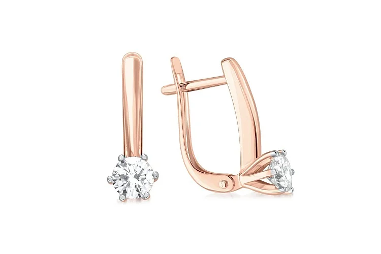 Серьги из красного золота с 2 выращенными бриллиантами