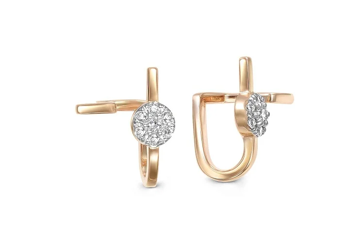 Серьги-пусеты из красного золота с 14 фианитами