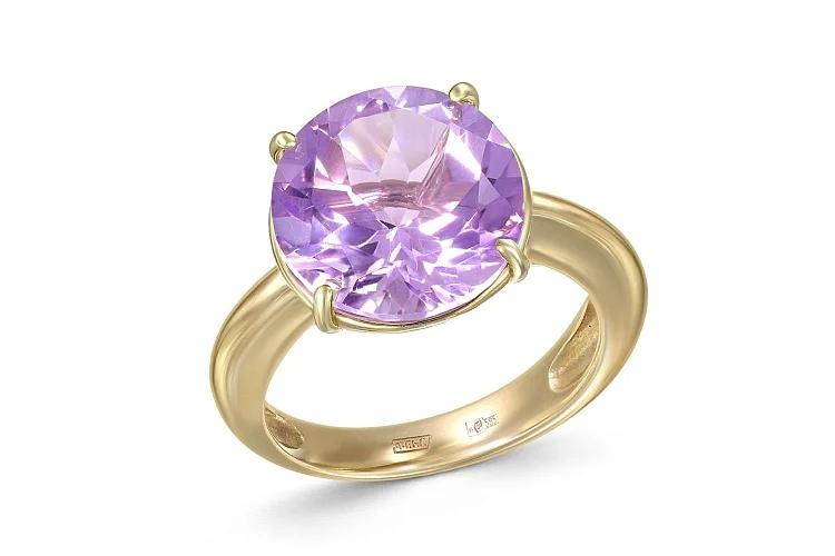 Кольцо из жёлтого золота с аметистом