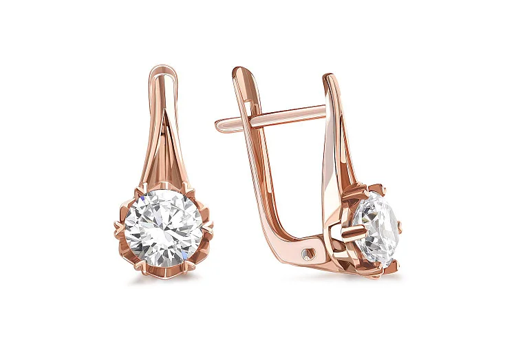 Серьги из красного золота с 2 фианитами