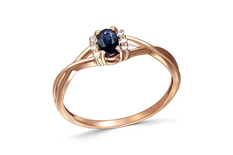 Кольцо из красного золота с сапфиром и 6 бриллиантами