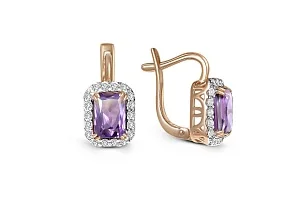 Серьги из красного золота с 2 аметистами и 36 фианитами