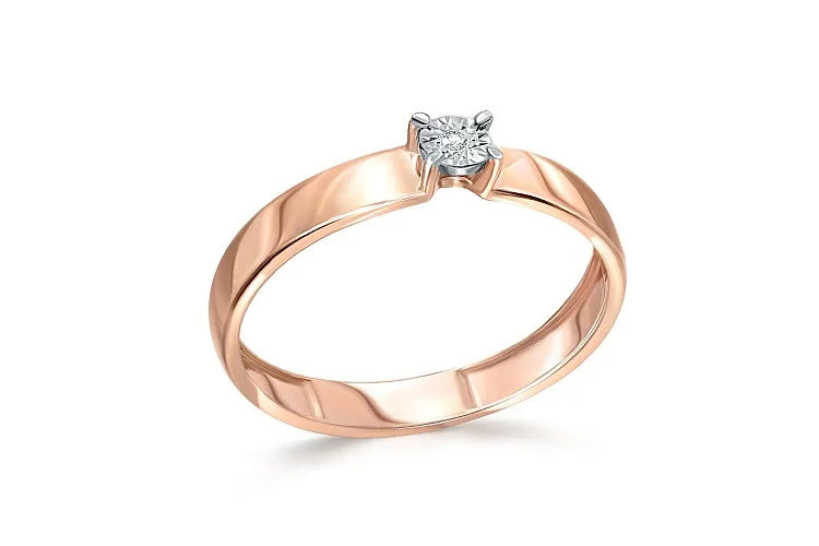 Кольцо свадебное из красного золота с бриллиантом