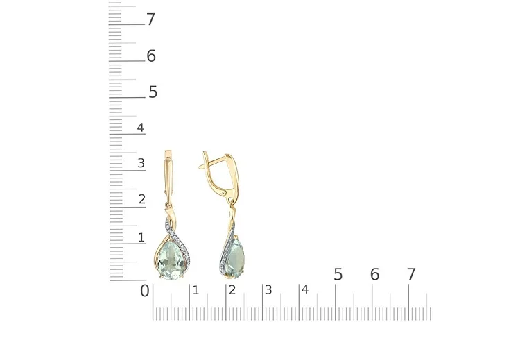 Серьги из жёлтого золота с 2 празиолитами и 24 фианитами