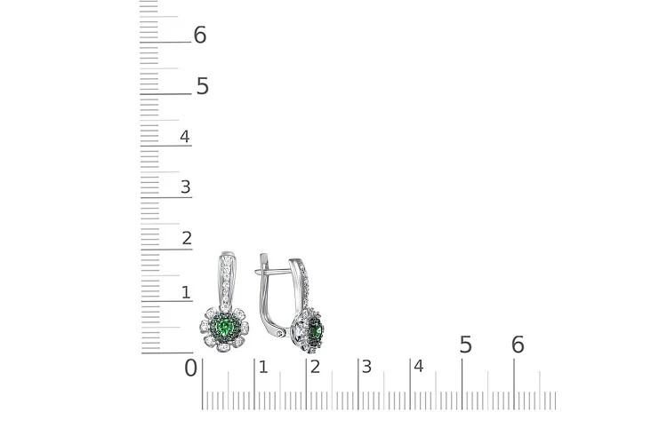Серьги Цветы из белого золота с 26 изумрудами и 28 бриллиантами