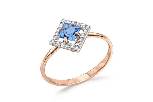 Кольцо из красного золота с топазом swiss и 20 фианитами