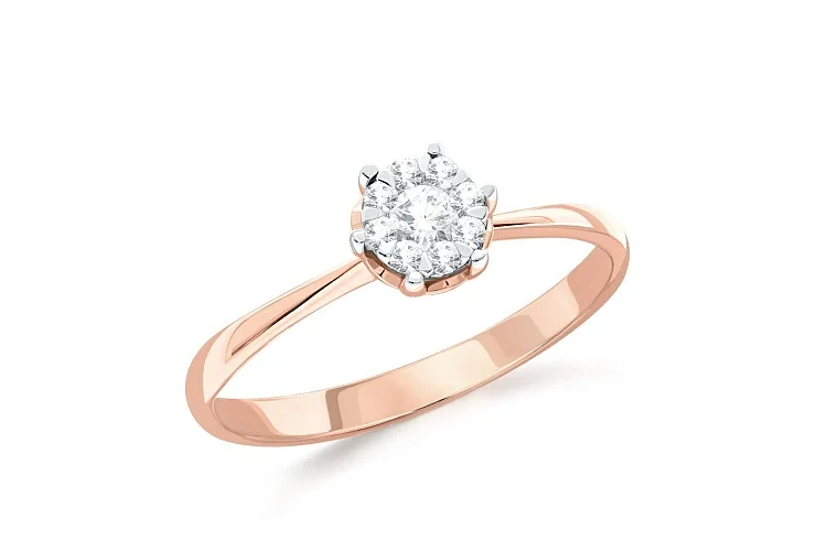 Кольцо Малинка из красного золота с 9 бриллиантами