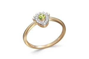 Кольцо из жёлтого золота с хризолитом и 22 фианитами