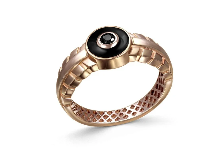 Печатка из красного золота с фианитом