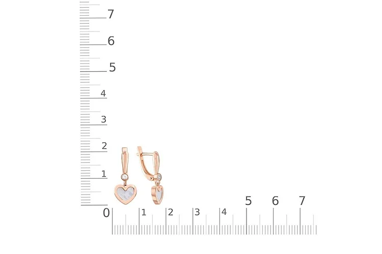 Серьги Сердца из красного золота с перламутром и 2 фианитами
