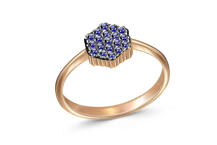 Кольцо из красного золота с 19 сапфирами