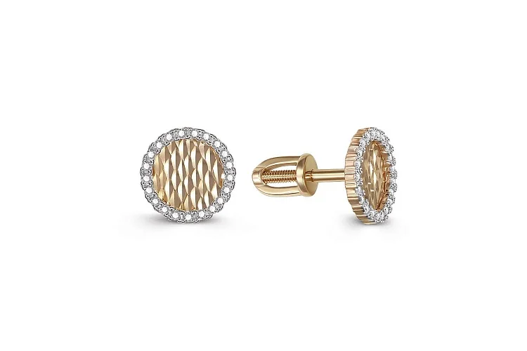 Серьги-пусеты из жёлтого золота с 42 фианитами