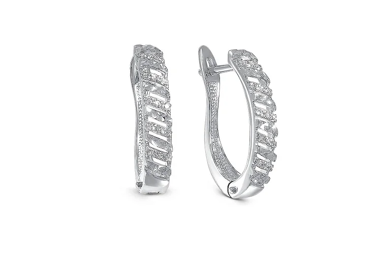 Серьги из белого золота с 30 фианитами