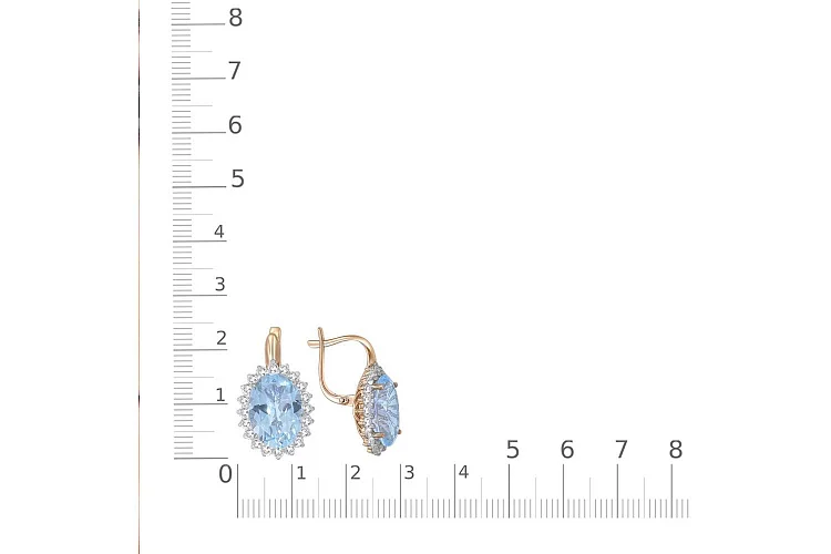 Серьги из красного золота с 2 топазами sky и 40 фианитами