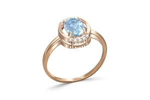 Кольцо из красного золота с топазом sky и 10 фианитами