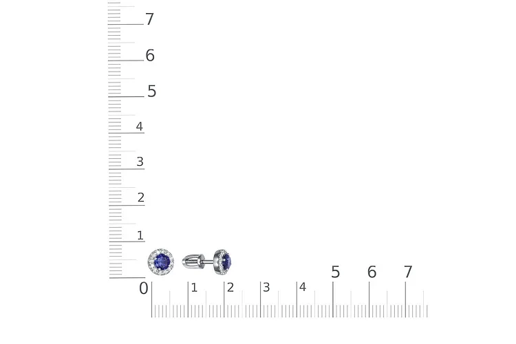 Серьги-пусеты из белого золота с 2 корундами и 24 бриллиантами