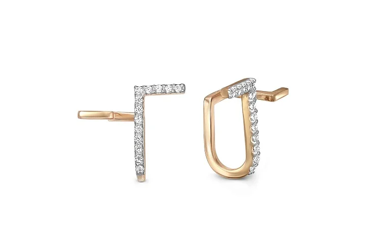 Серьги-пусеты Дорожки из красного золота с 26 фианитами