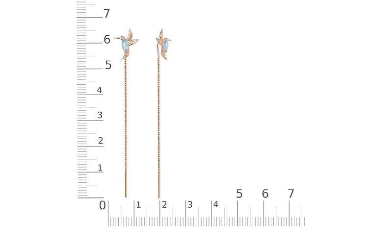 Серьги-продёвки Колибри из красного золота с 2 топазами sky