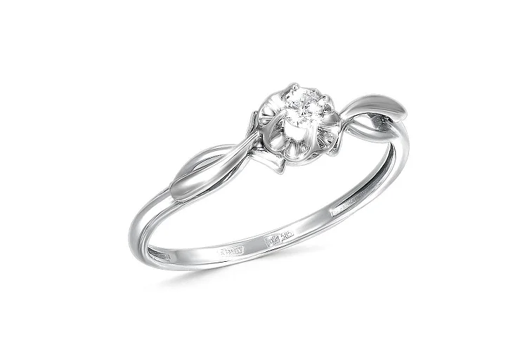 Кольцо Цветок из белого золота с бриллиантом