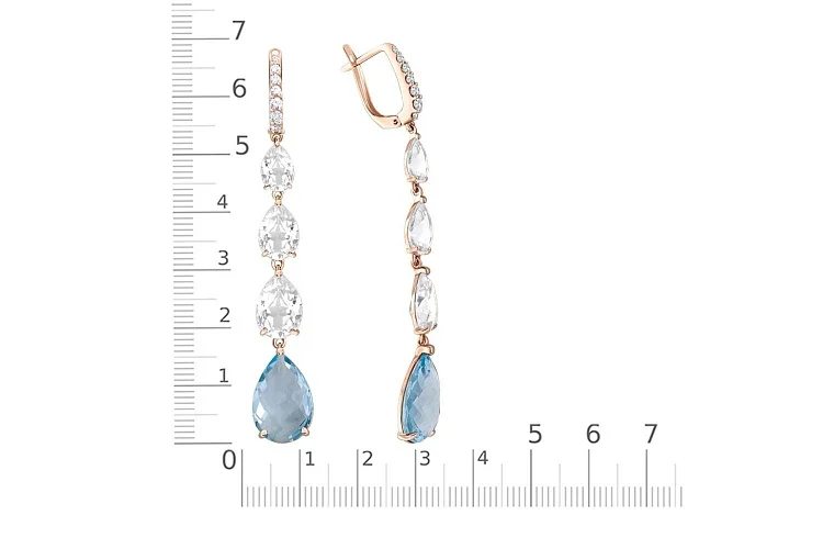 Серьги из красного золота с 2 топазами sky и 20 фианитами