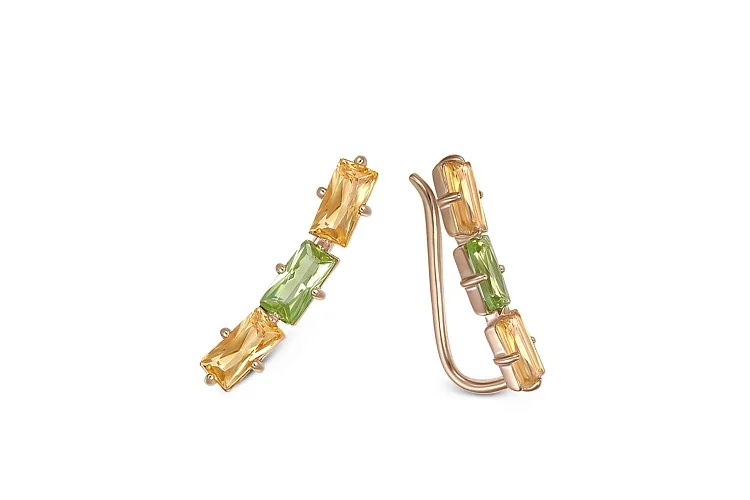 Серьги из красного золота с 2 хризолитами и 4 цитринами