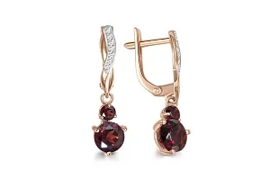 Серьги из красного золота с 4 гранатами и 14 фианитами