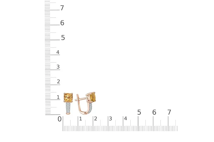Серьги из красного золота с 2 цитринами и 32 фианитами