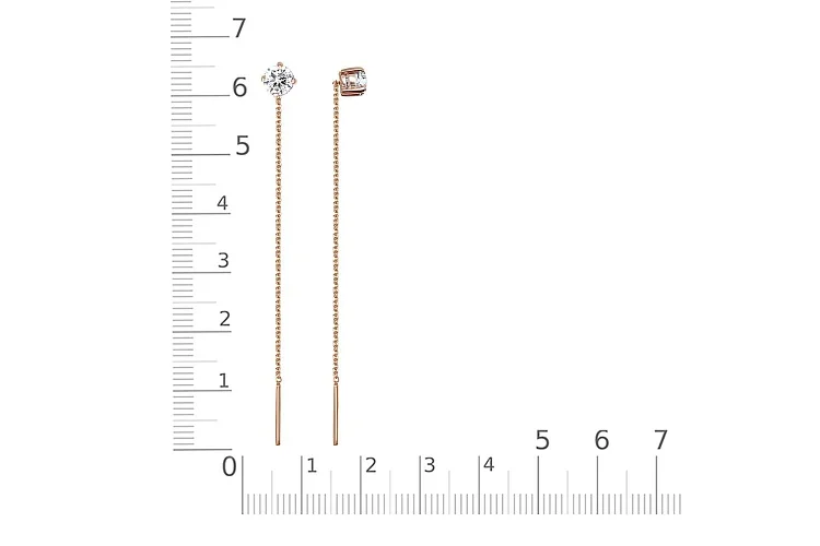 Серьги-продёвки из красного золота с 2 фианитами
