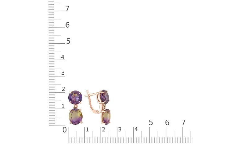 Серьги из красного золота с 4 кварцами