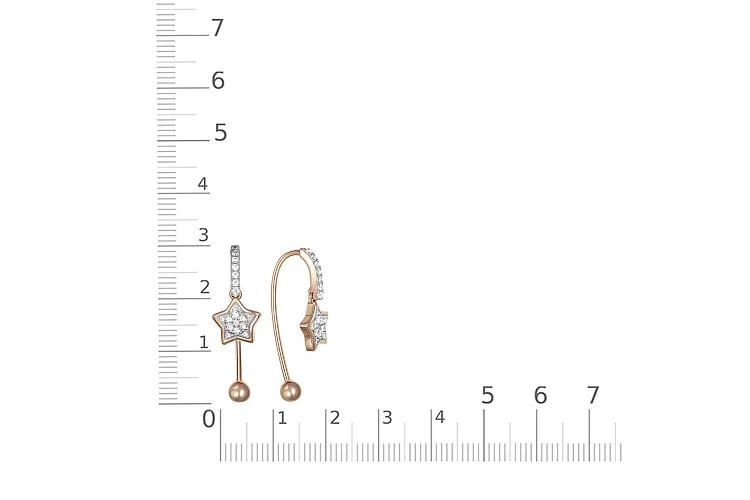 Серьги Звезды из красного золота с 38 фианитами