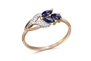 Кольцо Цветок из красного золота с 3 сапфирами и 4 бриллиантами