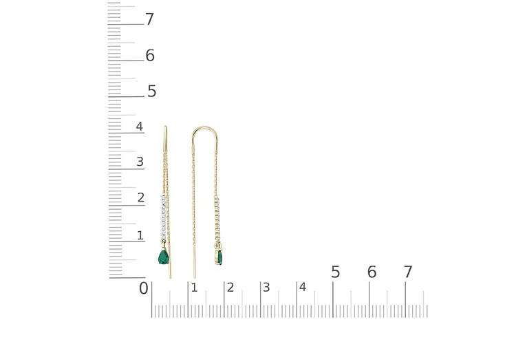 Серьги-продёвки Дорожки из красного золота с 2 изумрудами и 20 фианитами