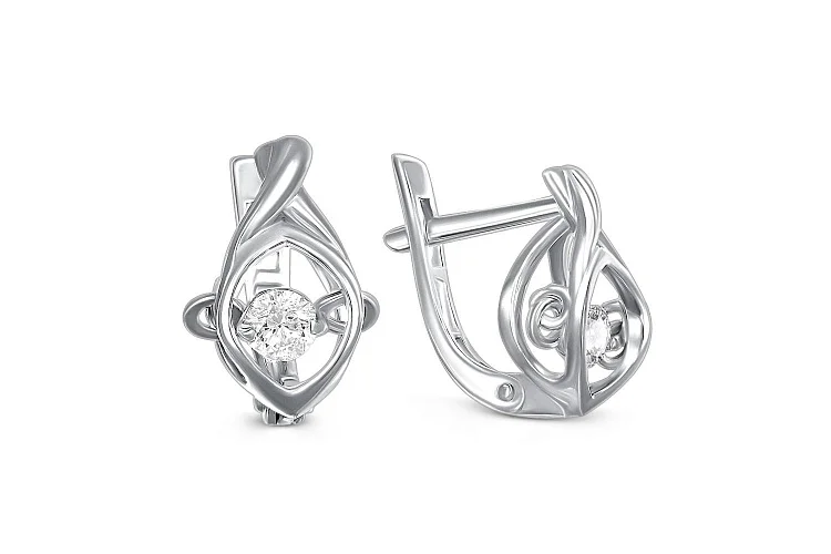 Серьги из белого золота с 2 фианитами