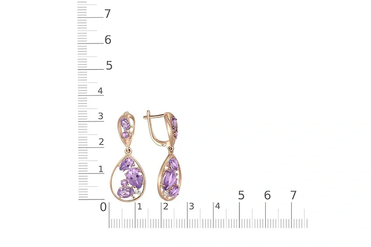 Серьги из красного золота с 14 аметистами