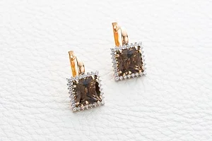 Серьги из красного золота с 2 раухтопазами и 56 фианитами