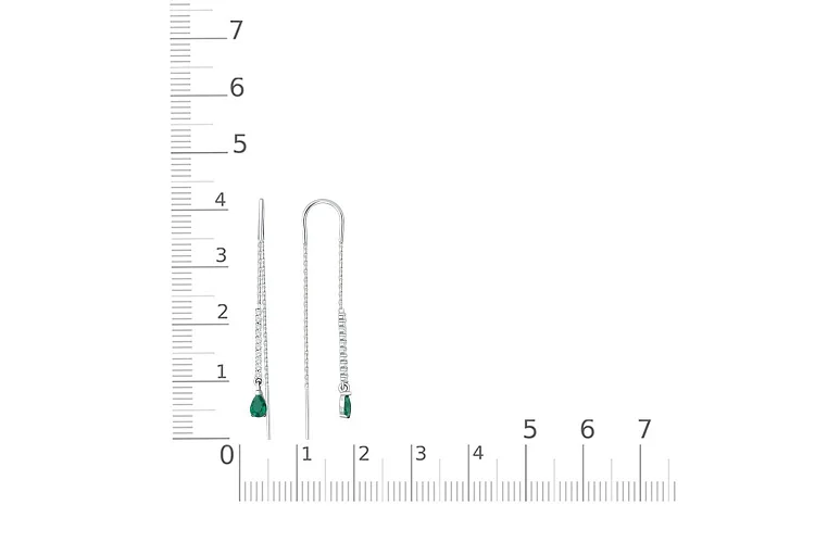 Серьги-продёвки Дорожки из белого золота с 2 изумрудами и 20 фианитами