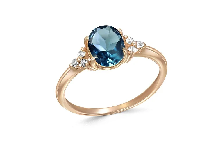 Кольцо из красного золота с топазом лондон и 6 фианитами