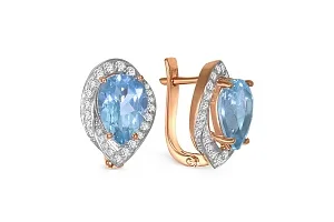 Серьги из красного золота с 2 топазами sky и 52 фианитами