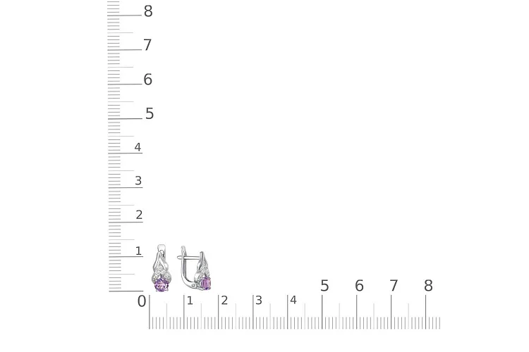 Серьги из белого золота с 2 аметистами и 10 фианитами