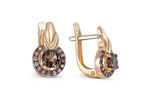 Серьги из красного золота с 2 раухтопазами и 26 фианитами